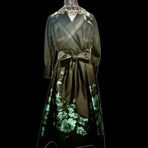 Teri Jon Elegant Flared Emerald and Forest Green Print Dress with Pockets